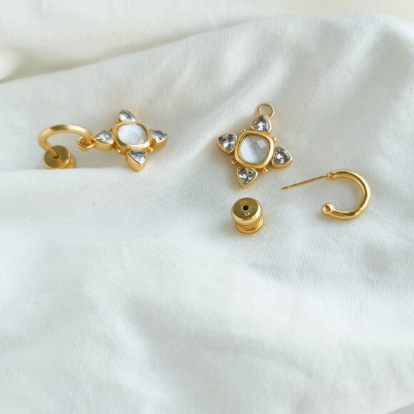 Julie Vos Aquitaine Iridescent Clear Crystal Gold Hoop & Charm Earrings - Picture 3 of 3